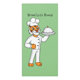 Cute funny tiger chef cartoon illustration door sign