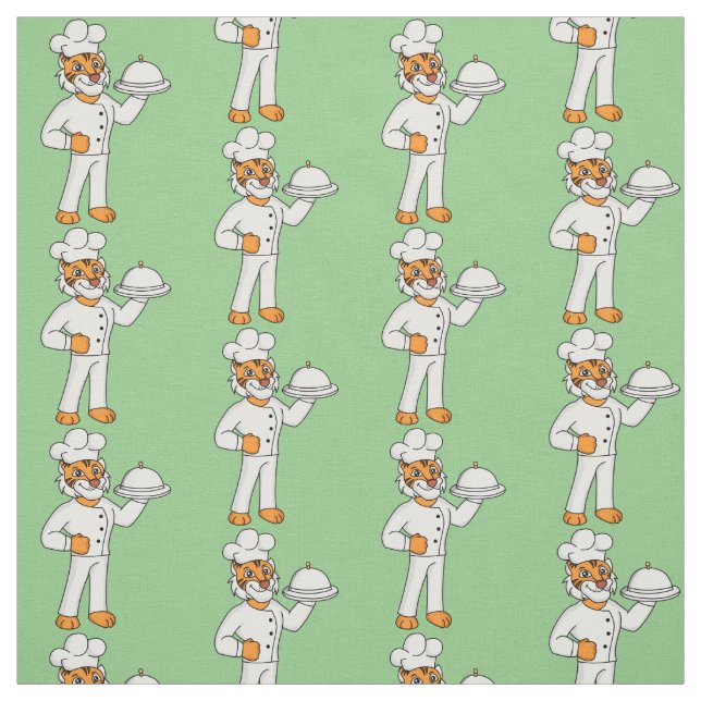 Cute funny tiger chef cartoon illustration  fabric (Swatch)