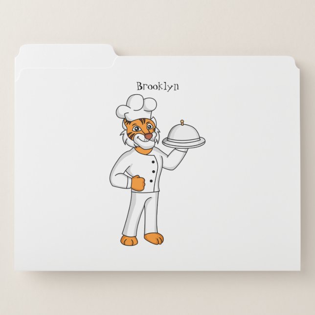 Cute funny tiger chef cartoon illustration file folder (Front Left)