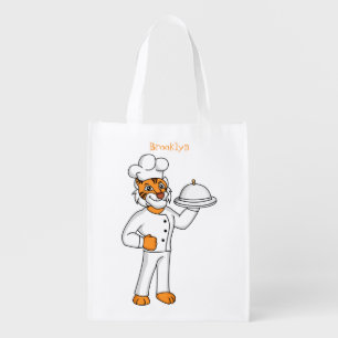 Cute funny tiger chef cartoon illustration grocery bag