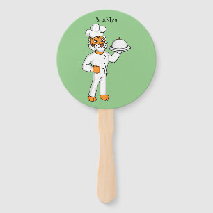 Cute funny tiger chef cartoon illustration hand fan