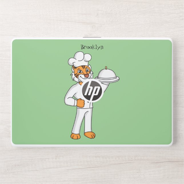 Cute funny tiger chef cartoon illustration HP laptop skin (Front)