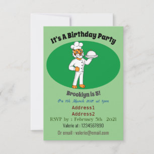 Cute funny tiger chef cartoon illustration invitation