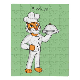 Cute funny tiger chef cartoon illustration jigsaw puzzle