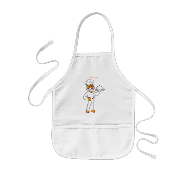 Cute funny tiger chef cartoon illustration kids' apron (Front)