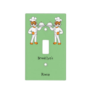 Cute funny tiger chef cartoon illustration light switch cover