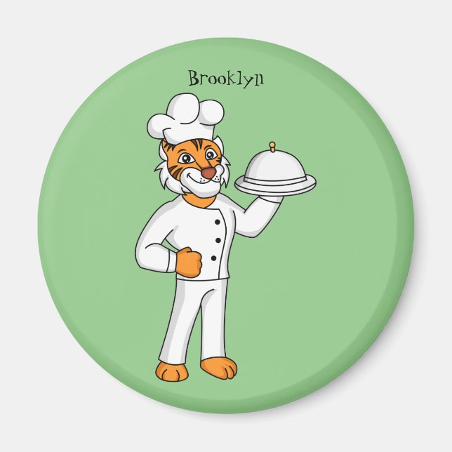 Cute funny tiger chef cartoon illustration magnet (Front)