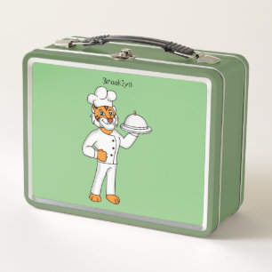Cute funny tiger chef cartoon illustration metal lunch box