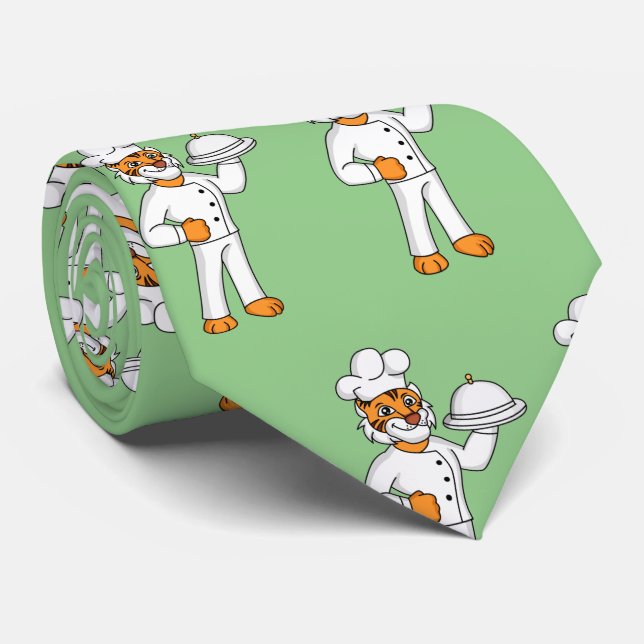 Cute funny tiger chef cartoon illustration neck tie (Rolled)