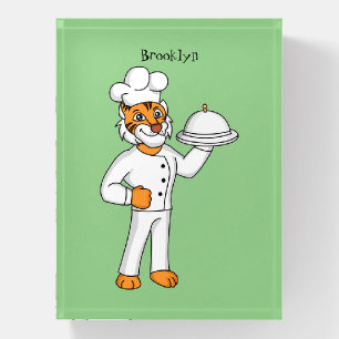 Cute funny tiger chef cartoon illustration  paperweight