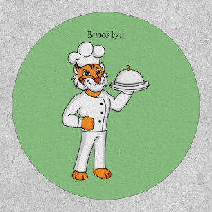 Cute funny tiger chef cartoon illustration  patch