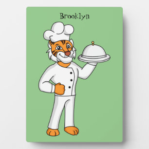 Cute funny tiger chef cartoon illustration plaque
