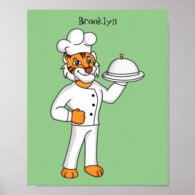 Cute funny tiger chef cartoon illustration poster (Front)