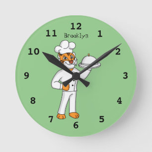 Cute funny tiger chef cartoon illustration round clock