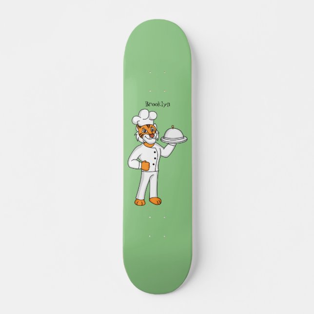 Cute funny tiger chef cartoon illustration  skateboard (Front)