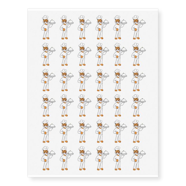 Cute funny tiger chef cartoon illustration temporary tattoos (Front)