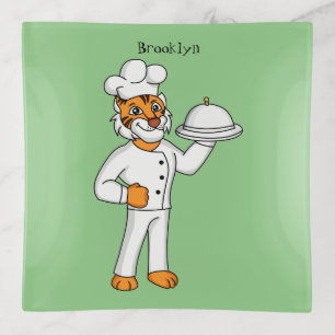 Cute funny tiger chef cartoon illustration trinket tray