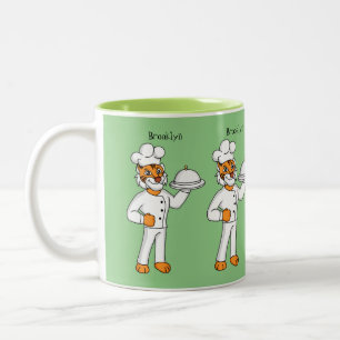 Cute funny tiger chef cartoon illustration Two-Tone coffee mug