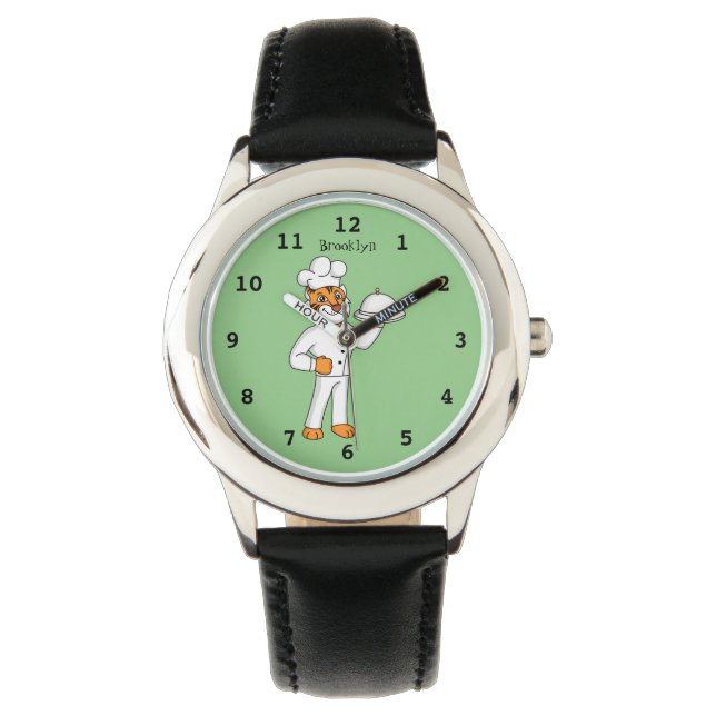 Cute funny tiger chef cartoon illustration  watch (Front)