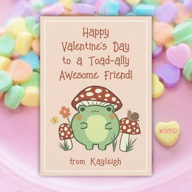 Cute Funny Toad-ally Awesome Classroom Valentine Note Card (Creator Uploaded)