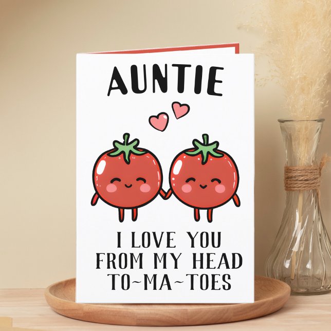 Cute Funny Tomato Pun Aunt Happy Birthday Thank You Card (funny tomato birthday card for aunt)