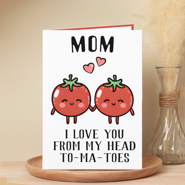 Cute Funny Tomato Pun Mom Happy Birthday Thank You Card (funny tomato birthday card for mom)