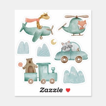 Cute Funny Transport And Animal. Kids Baby Travel Sticker by RemioniArt at Zazzle
