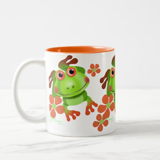 Cute Funny Tree Frog Two-Tone Coffee Mug (Left)