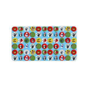 Cute funny trendy Christmas characters pattern Label