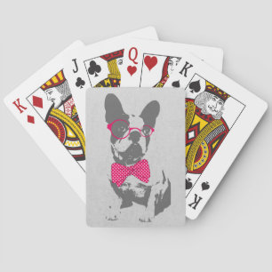 Cute funny trendy vintage animal French bulldog Poker Cards