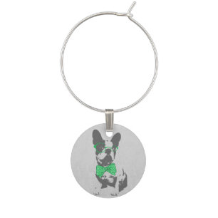 Cute funny trendy vintage animal French bulldog Wine Charm