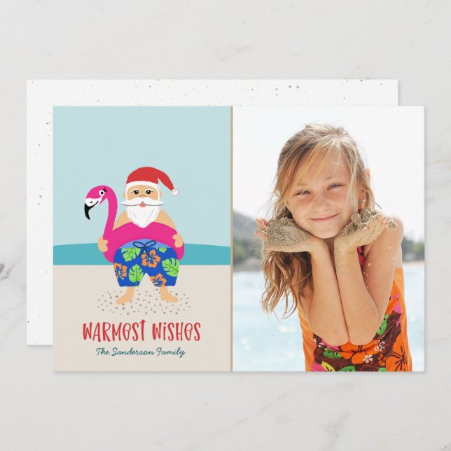 Cute Funny Tropical Beach Santa Photo Christmas Holiday Card (Front/Back)