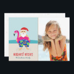 Cute Funny Tropical Beach Santa Photo Christmas Holiday Card<br><div class="desc">This adorable holiday photo card features a hand drawn tropical Santa, wearing colorful swim trunks and a bright fuchsia flamingo pool float! Other details include a sandy beach, the ocean, a blue sky, and stylish typography, reading, "Warmest Wishes." Easy to customize with your own photo and text! Send smiles this...</div>