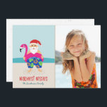 Cute Funny Tropical Beach Santa Photo Christmas Holiday Card<br><div class="desc">This adorable holiday photo card features a hand drawn tropical Santa, wearing colorful swim trunks and a bright fuchsia flamingo pool float! Other details include a sandy beach, the ocean, a blue sky, and stylish typography, reading, "Warmest Wishes." Easy to customize with your own photo and text! Send smiles this...</div>