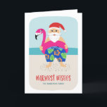 Cute Funny Tropical Beach Santa Pool Float Holiday Card<br><div class="desc">This adorable holiday card features a hand drawn tropical Santa, wearing colorful swim trunks and a bright fuchsia flamingo pool float! The background includes the sandy beach, ocean, and sky. Easy to customize with your own text on the front and inside of the card! Send smiles this Christmas season or...</div>