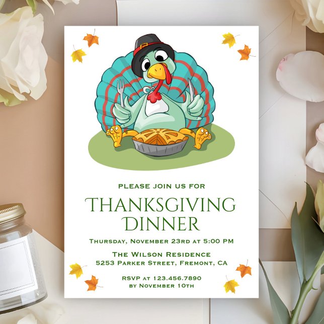 Cute Funny Turkey Thanksgiving Dinner Party Invite (Creator Uploaded)