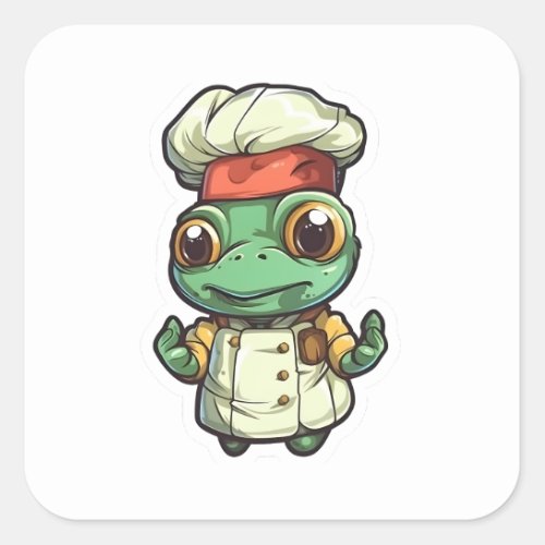 Cute Funny Turtle Chef Adorable Animal Graphic Square Sticker