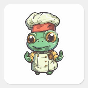 Cute Funny Turtle Chef Adorable Animal Graphic Square Sticker