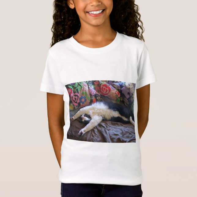 Cute Funny Tuxedo Cat cats Sleeping Girls T Shirt (Front)