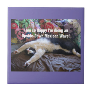 Cute Funny Tuxedo Cat Mexican Wave cats Ceramic Tile