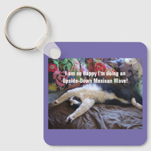 Cute Funny Tuxedo Cat Mexican Wave cats Keychain