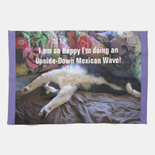 Cute Funny Tuxedo Cat Mexican Wave cats Kitchen Towel