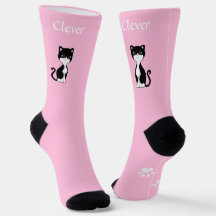 Cute Funny Tuxedo Cat & Paws on Light Pink