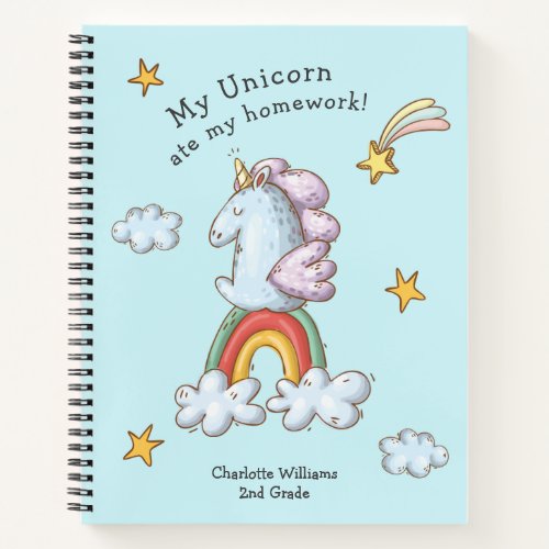 Cute Funny Unicorn Ate My Homework Cartoon Notebook