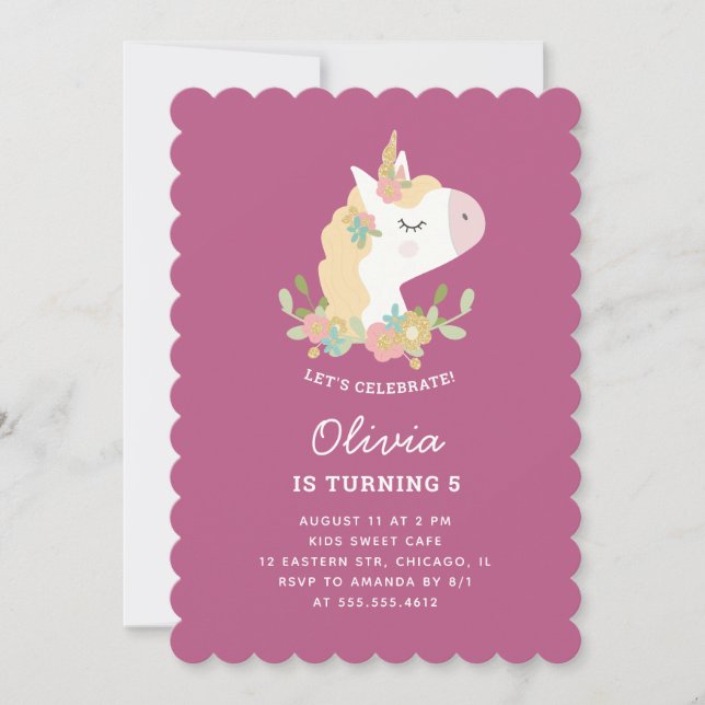 Cute funny unicorn. Baby kids birthday party Invitation (Front)