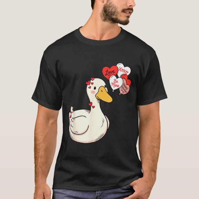 Cute Funny Valentine Silly Gooses Duck Love Matchi T-Shirt (Front)