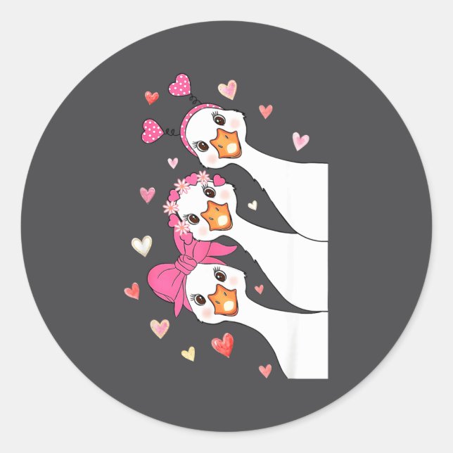 Cute Funny Valentine Silly Gooses Heart Love Match Classic Round Sticker (Front)
