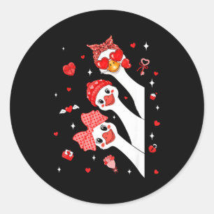 Cute Funny Valentine Silly Gooses Heart Love Match Classic Round Sticker