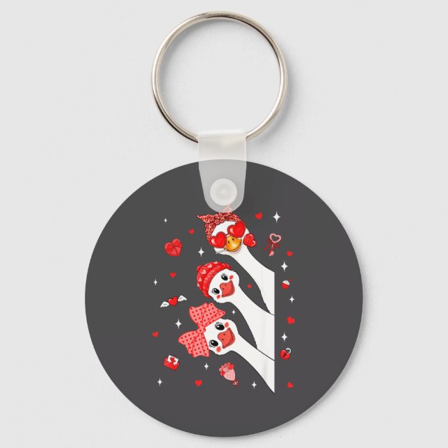 Cute Funny Valentine Silly Gooses Heart Love Match Keychain (Front)