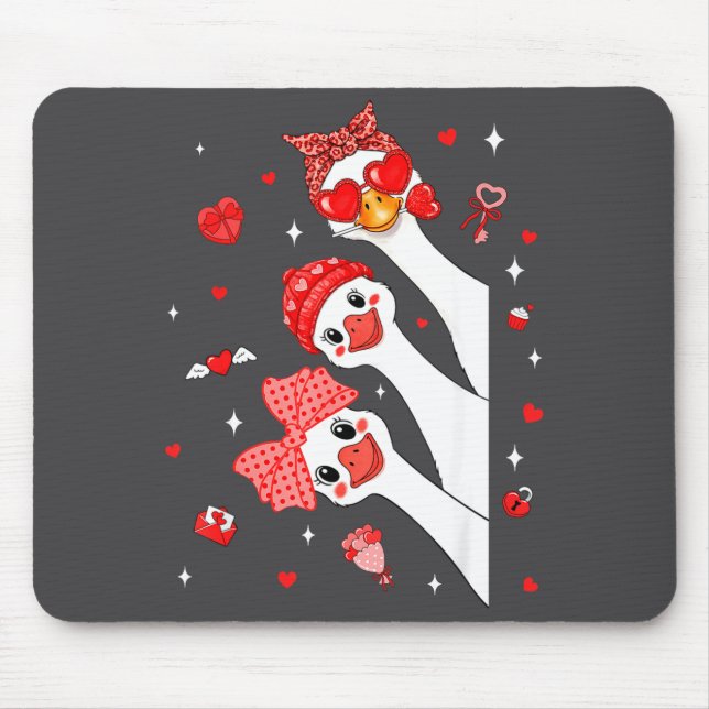 Cute Funny Valentine Silly Gooses Heart Love Match Mouse Pad (Front)